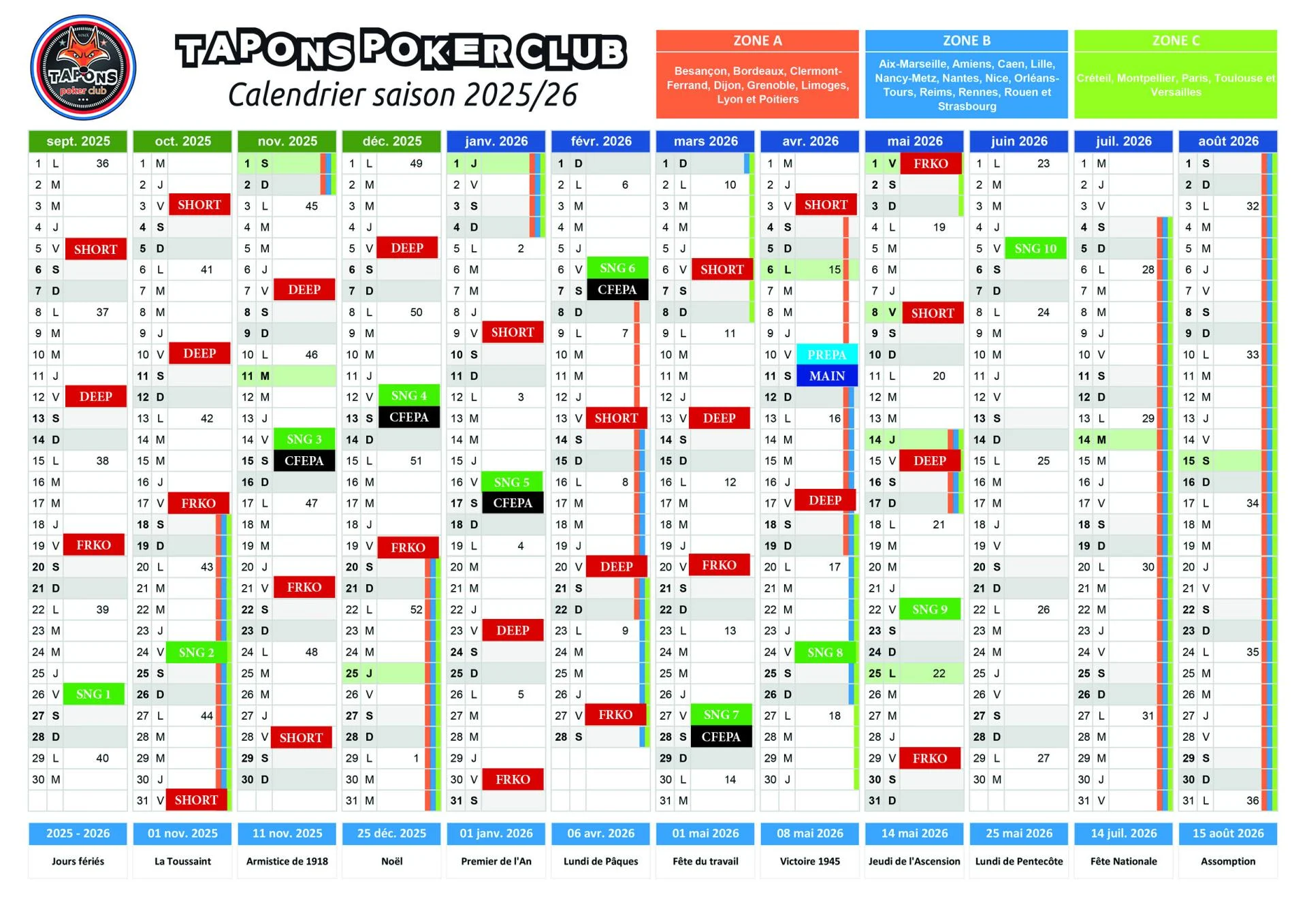Tapons calendrier 2025 26